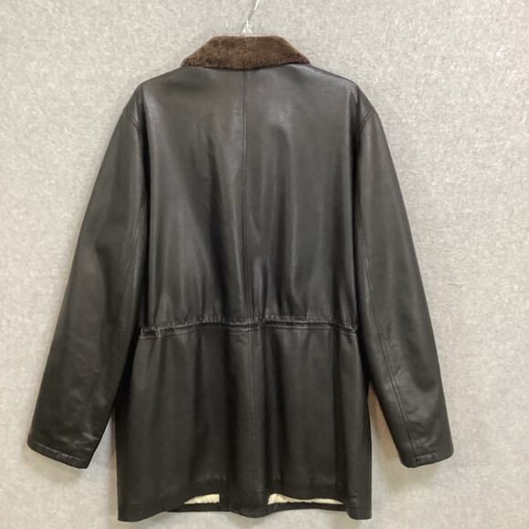 Longhi Leather Coat Mens L 52 Classic Jacket Removable Shearling Collar Luxury - Picture 4 of 16
